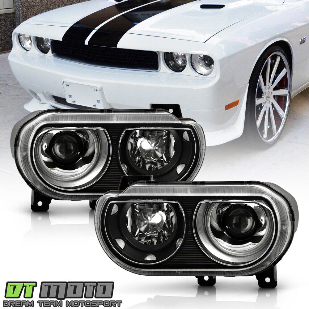 2008-2014 Dodge Challenger Xenon/HID Black Projector Headlights Headlamps Pair