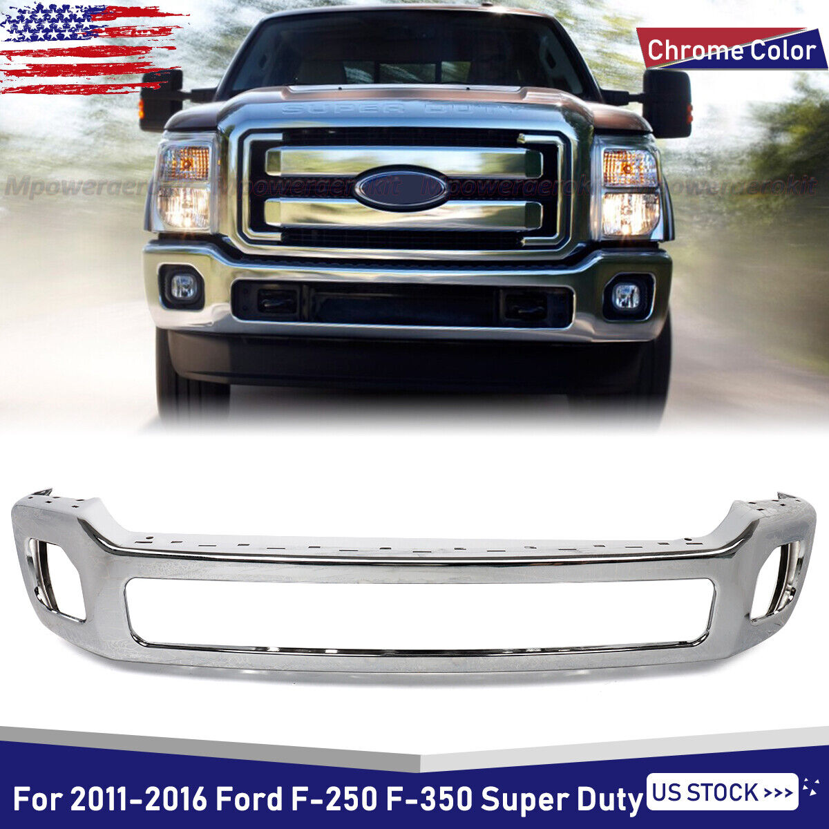 For 2011-2016 Ford F250 F350 F-450 Super Duty Front Bumper Face Bar Chrome Steel