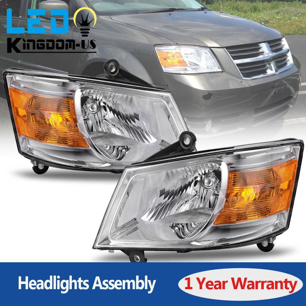 Headlights Assembly Chrome Headlamps for 2008 2009 2010 Dodge Grand Caravan