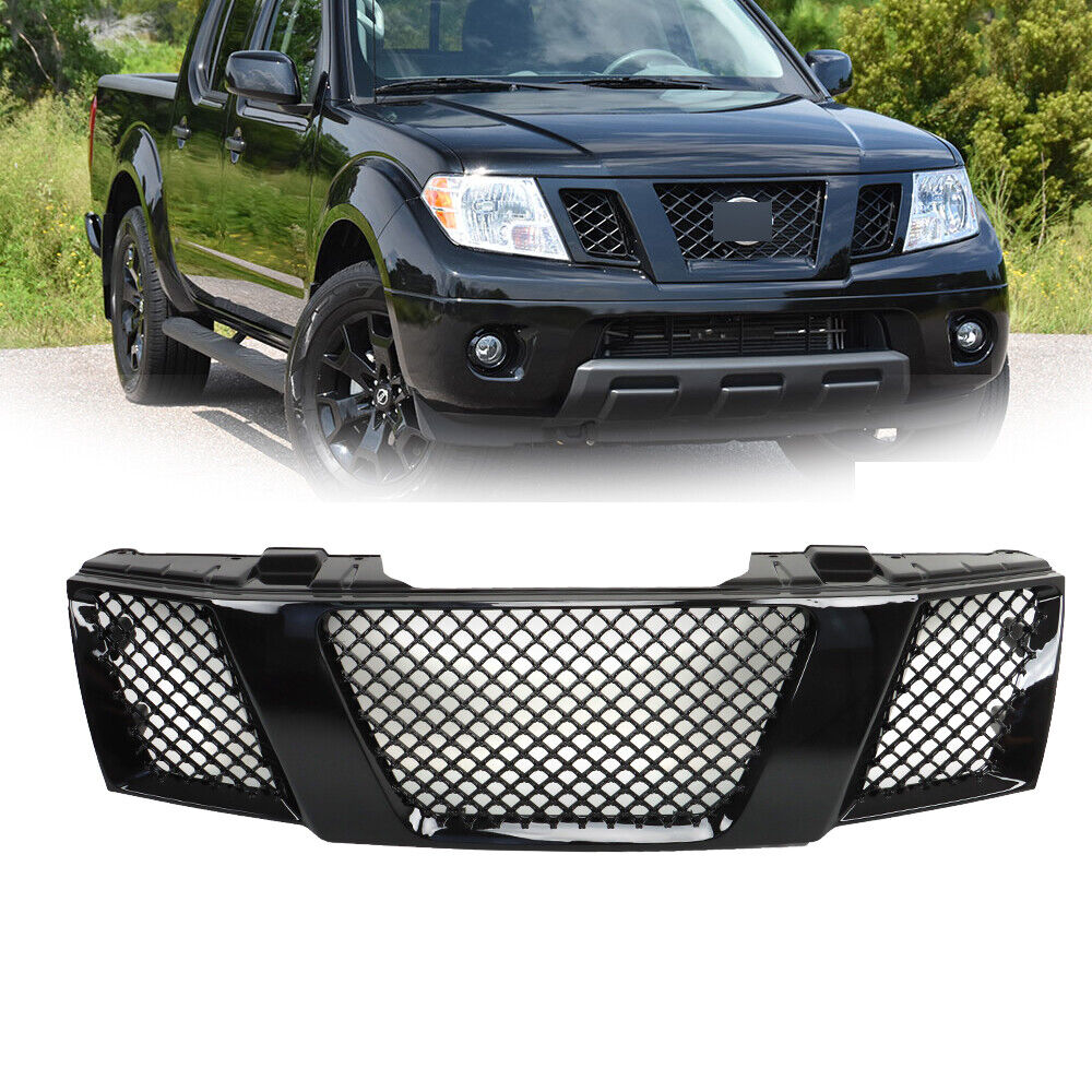 Front Upper Grill Grille Mesh Style Glossy Black For 2005-2008 Nissan Frontier