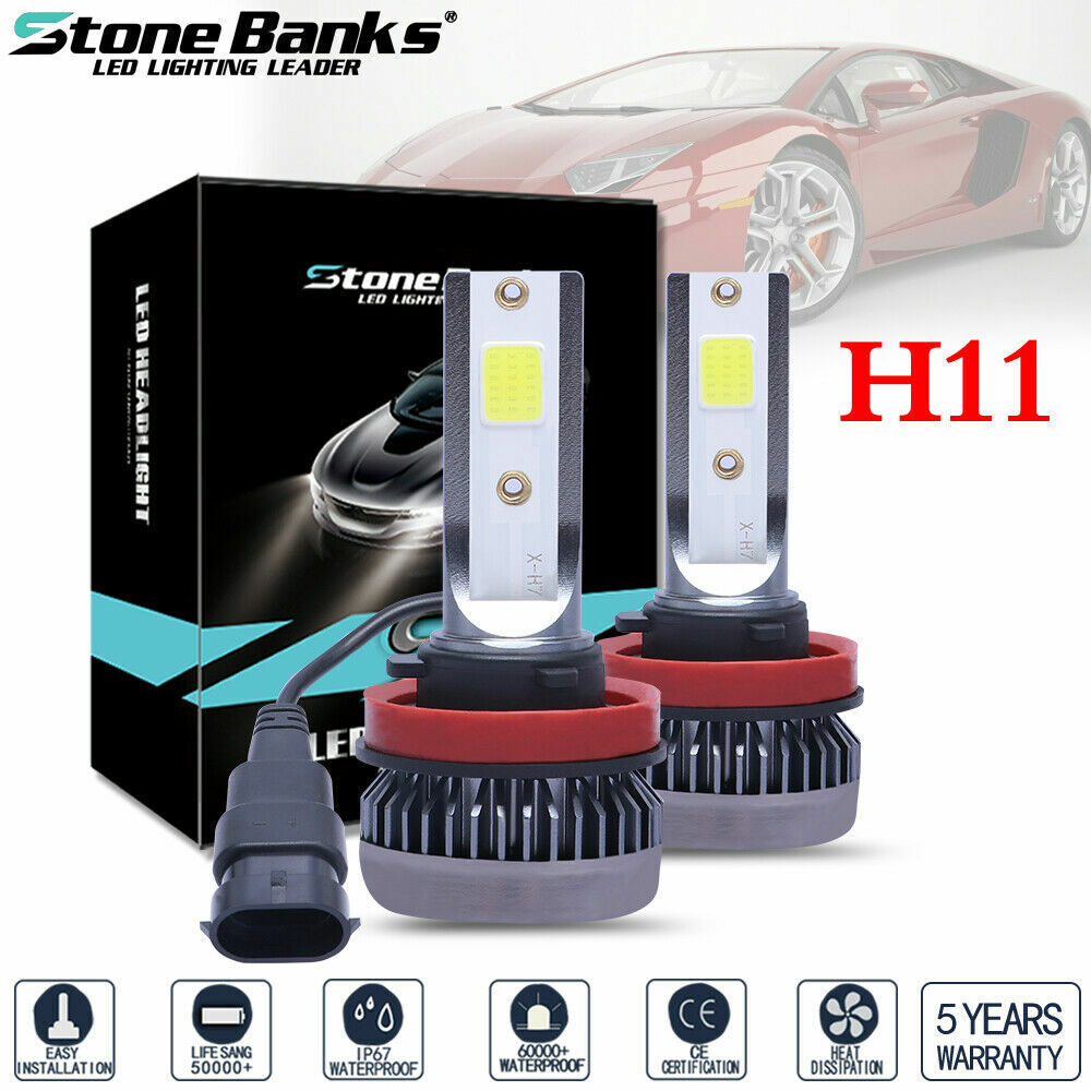 2x H11 Mini Ultra-light COB LED Headlight Hi-Low Beam Fog Bulbs 120W 26000LM US