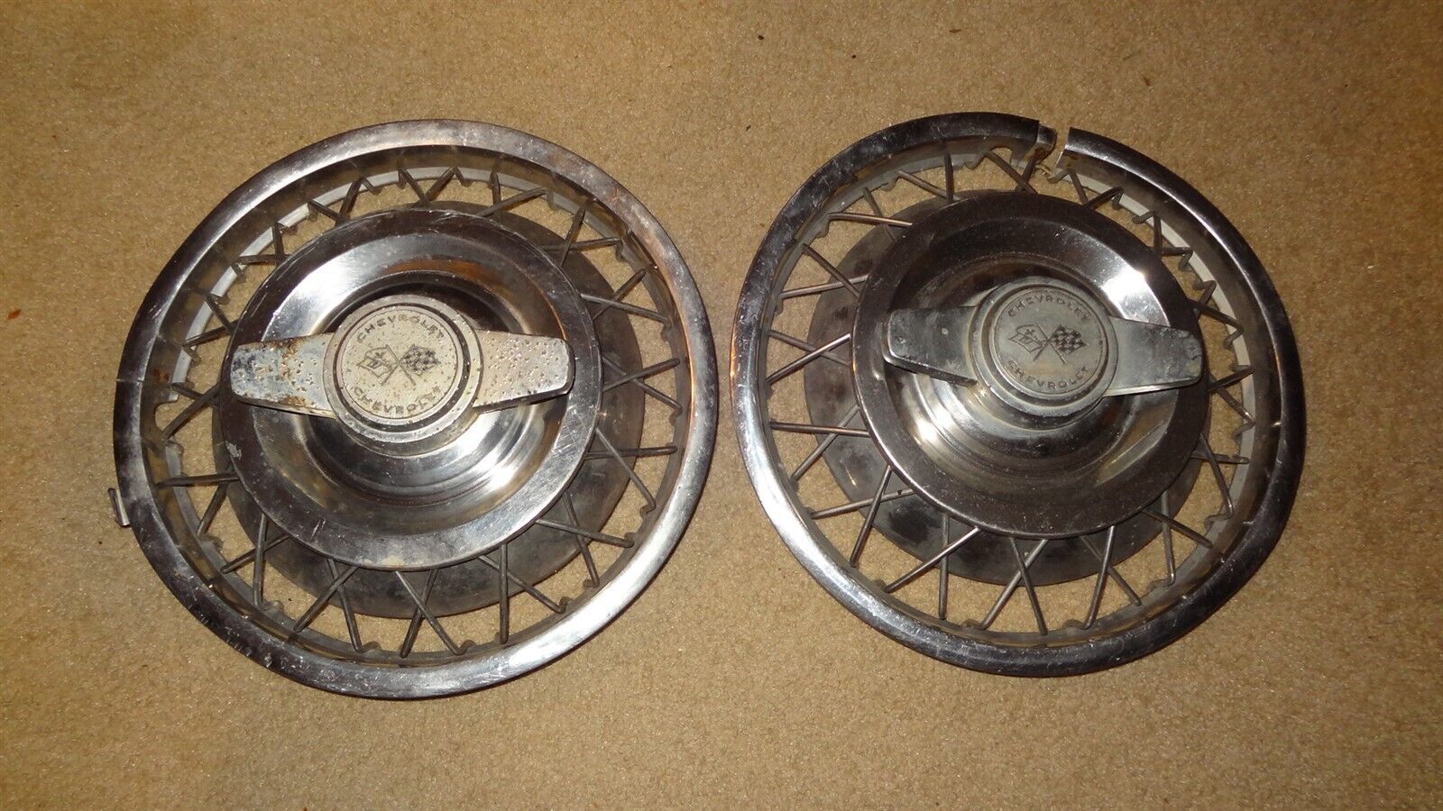 Pair Chevrolet Corvair wire spinner hubcaps. 1960 1961 1962 1963 wheel covers