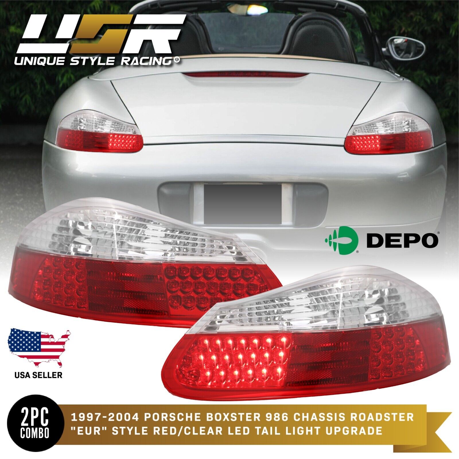 DEPO Red / Clear LED Tail Light Lamp Pair For 97-04 Porsche Boxster 986 Roadster