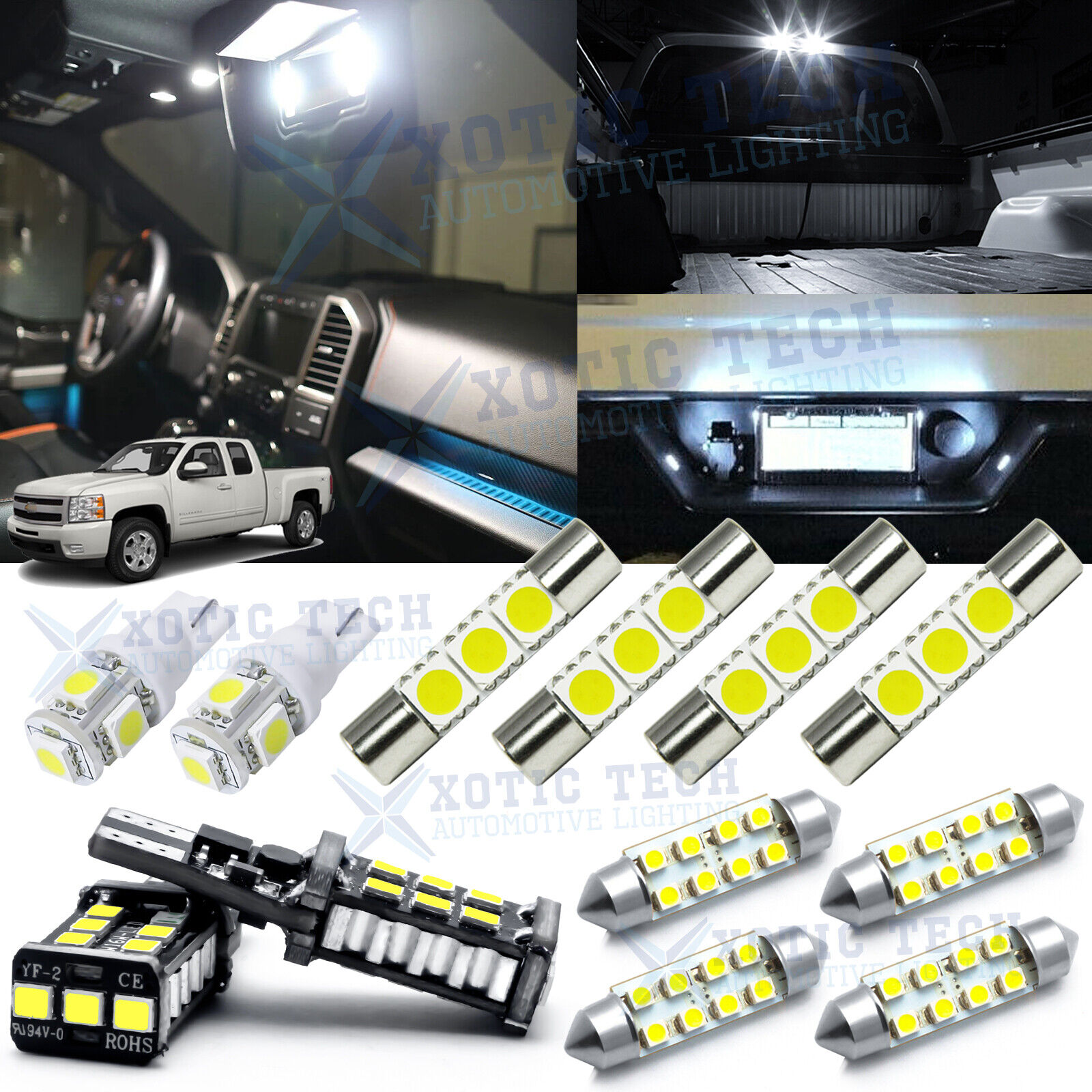White LED Interior Lights Package License For Chevy Silverado 1500 2500 2007-13