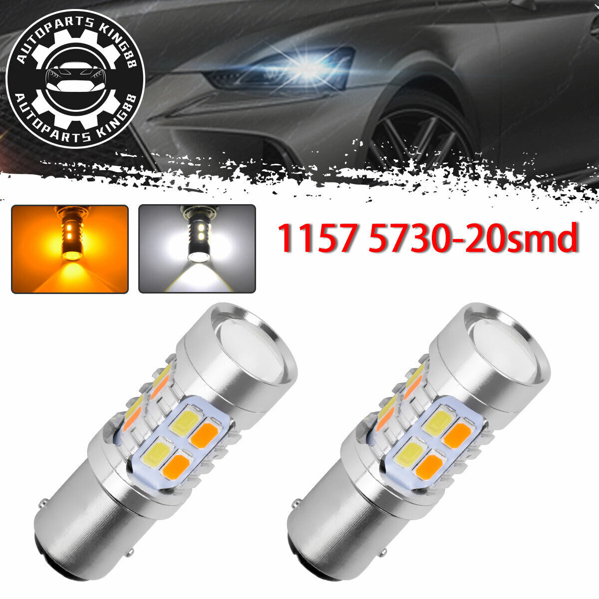 2x 1157 Dual Color Switchback White Amber 5730 LED Turn Signal Light Bulbs