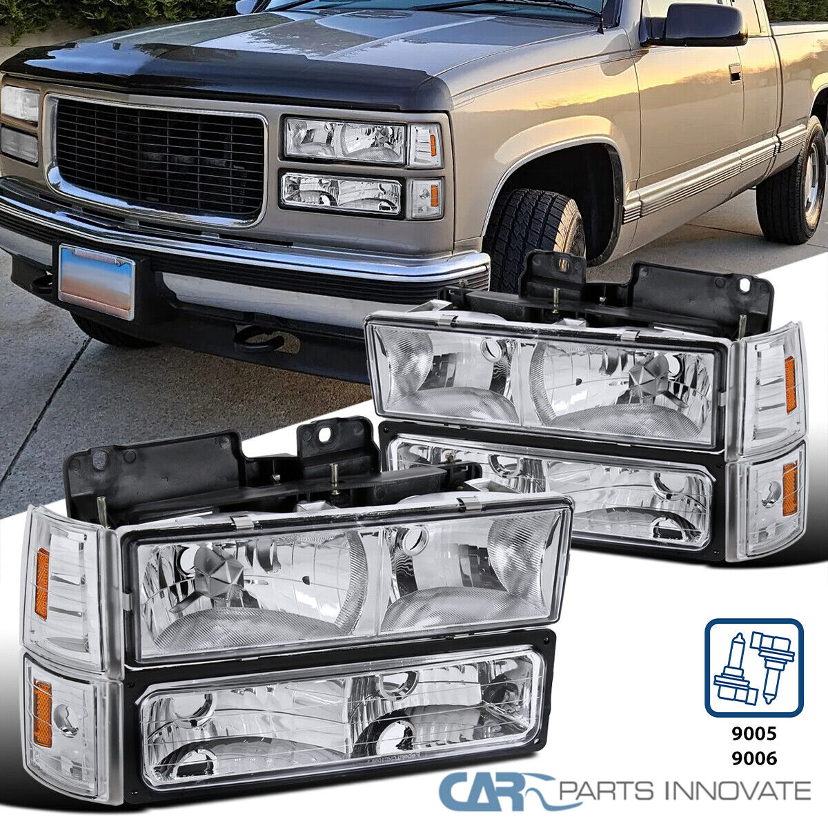 Fits 1994-1999 GMC C10 C/K 1500 2500 Sierra Yukon Headlights+Bumper Corner Lamps