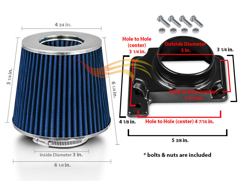 BLUE Cone Dry Filter +AIR INTAKE MAF Adapter Kit For Mitusbishi 02-06 Lancer 2.0