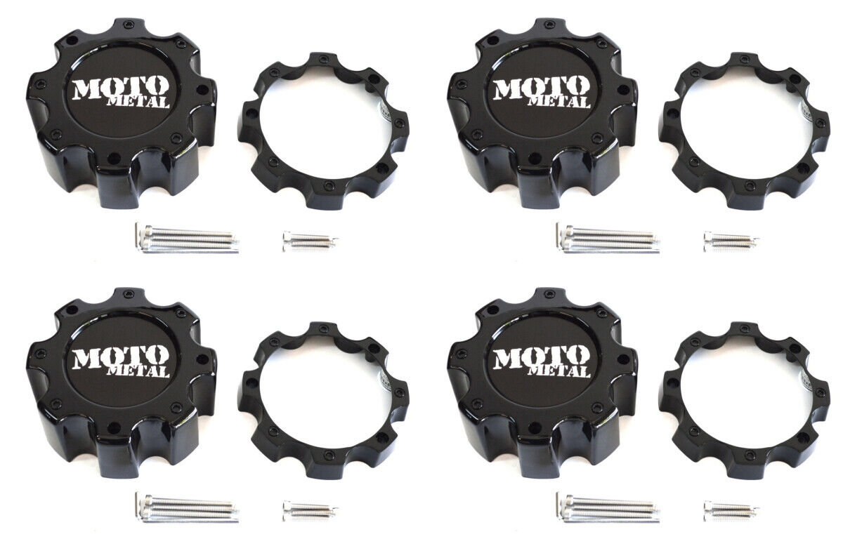 4x Moto Metal MO909 MO957 MO959 Wheel Rim Center Caps Black 8 Lug with 1\