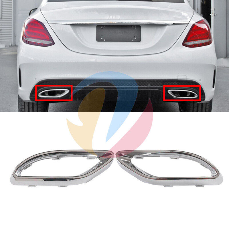 👉 2PCS Chrome Rear Bumper Exhaust Pipe Trim Cover For Mercedes A B C E GLC 