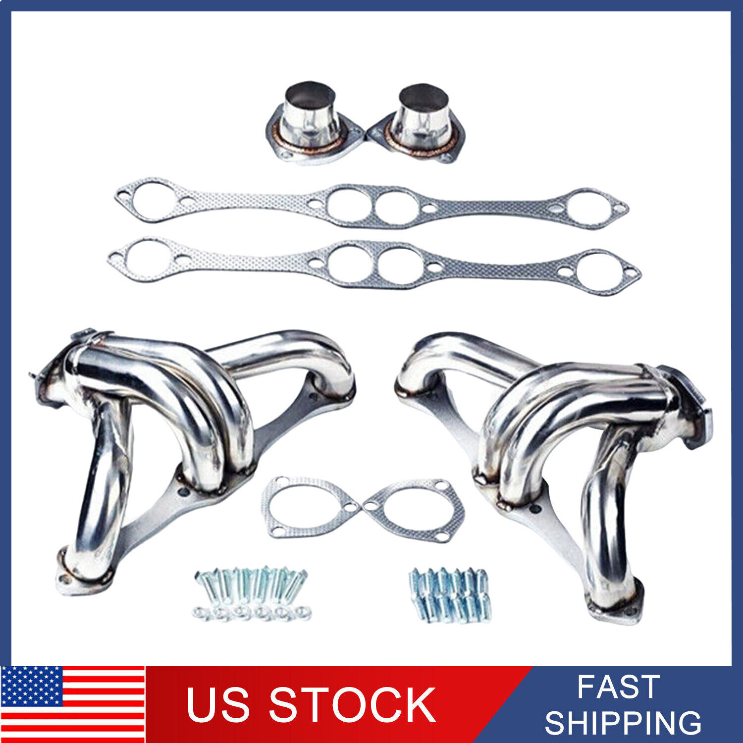 Stainless Shorty Hugger Headers For 283-400 Small Block Chevy Street Rod SBC USA