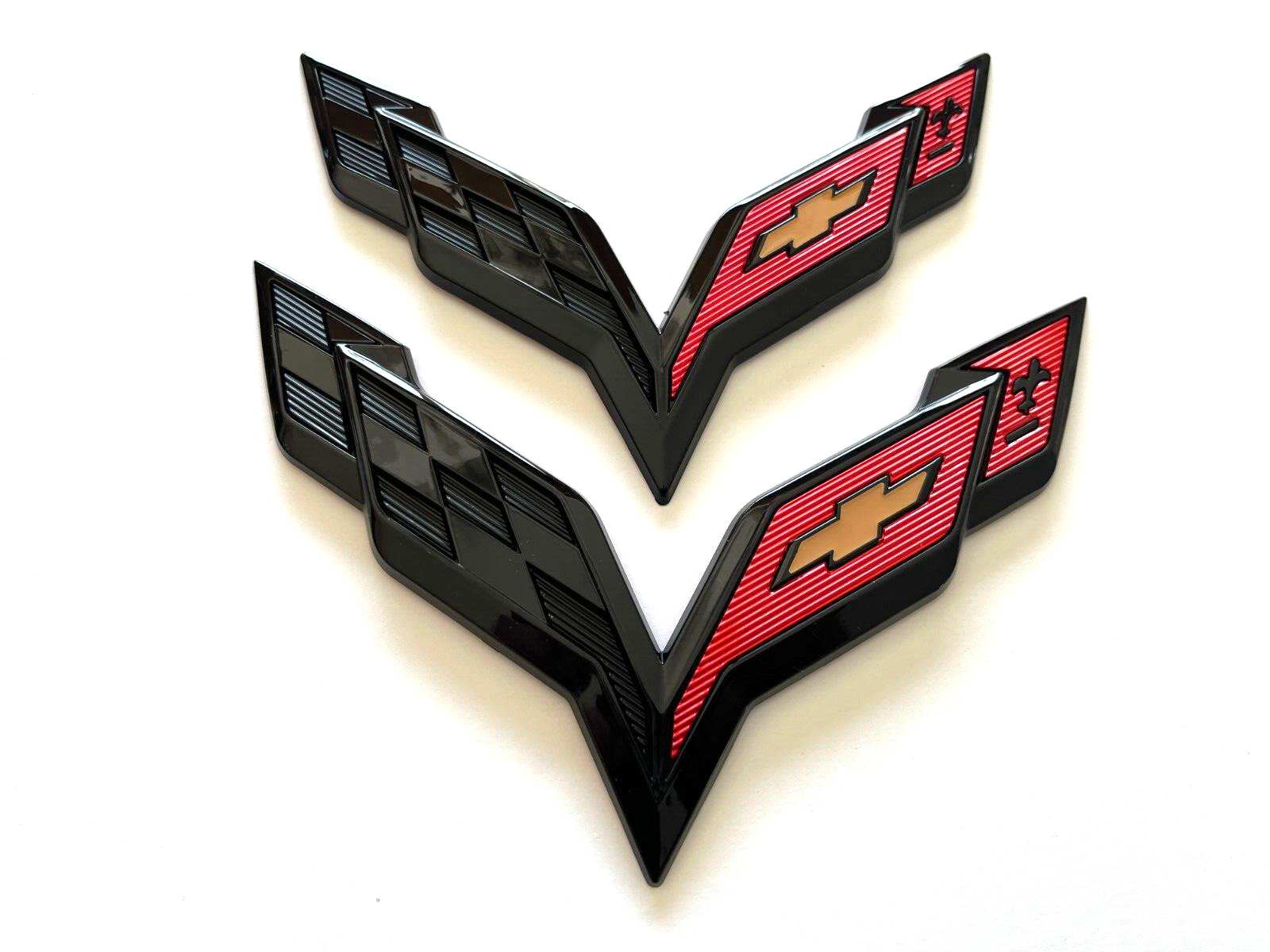 Corvette C7 Front Rear Emblem Badge 2014-2019 Cross Flag logo Glossy Red Black