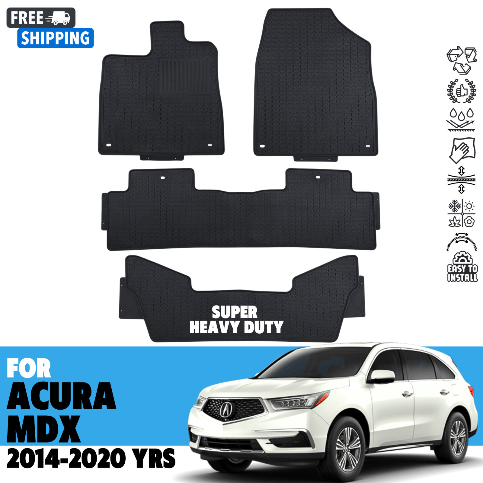 Floor mats for 2014-2020 ACURA MDX All Weather Super Heavy Duty Rubber