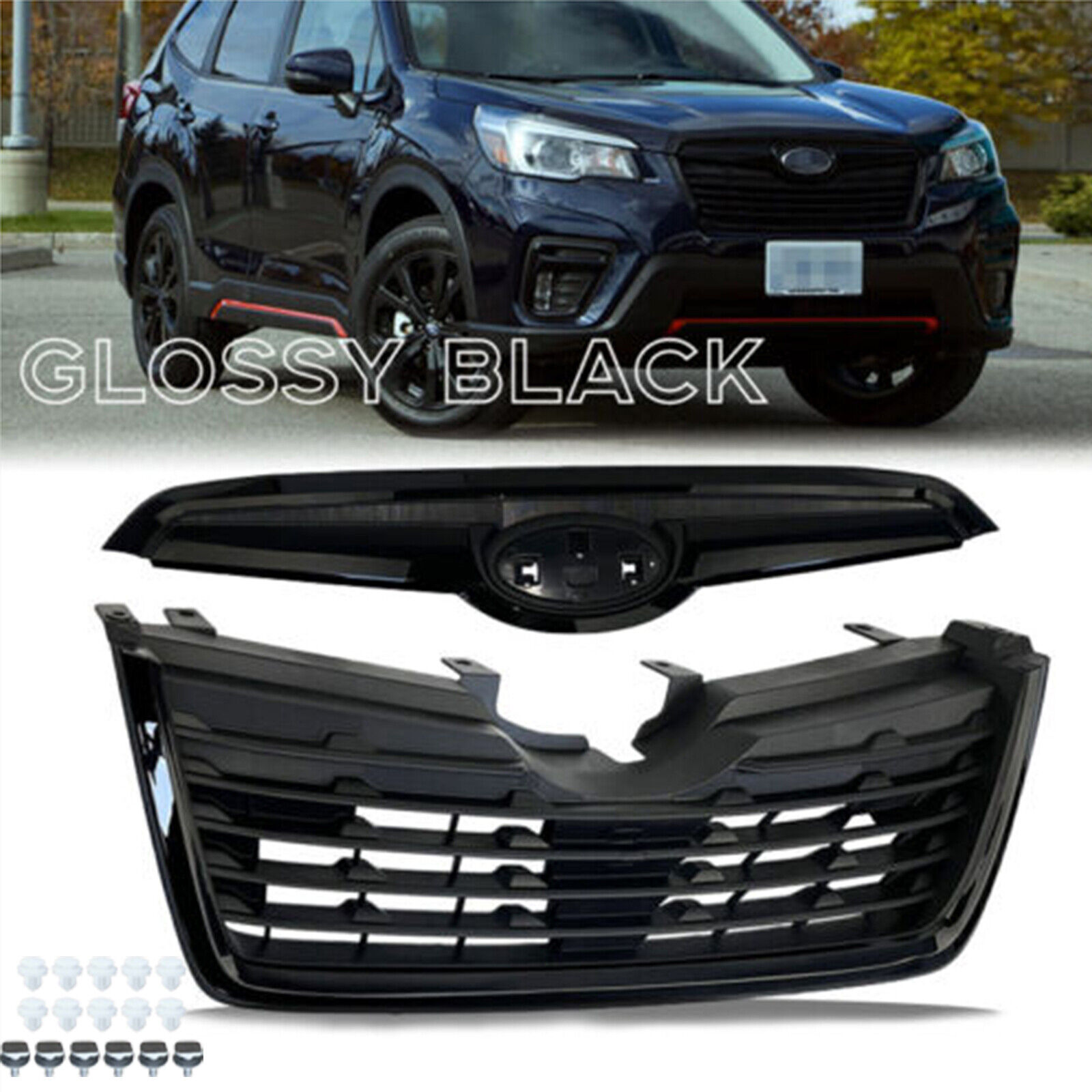 Glossy Black Front Bumper Upper Grille Fits 2019 2020 2021 Subaru Forester Grill