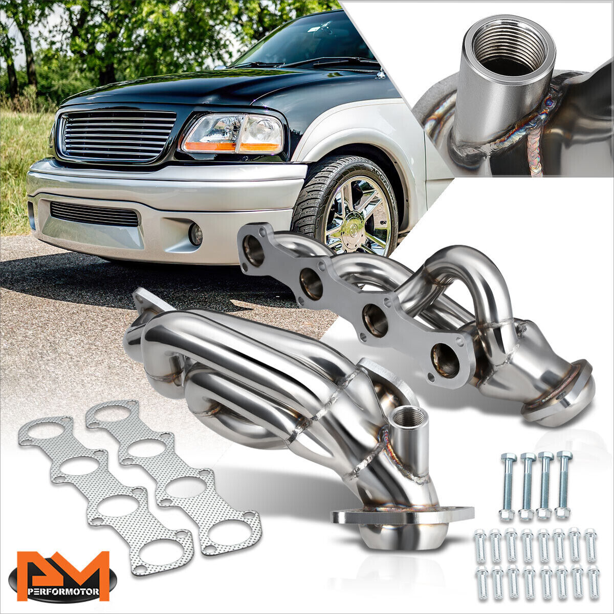 For 97-03 Ford F150/F250/Expedition 5.4 V8 Stainless Steel Exhaust Header+Gasket