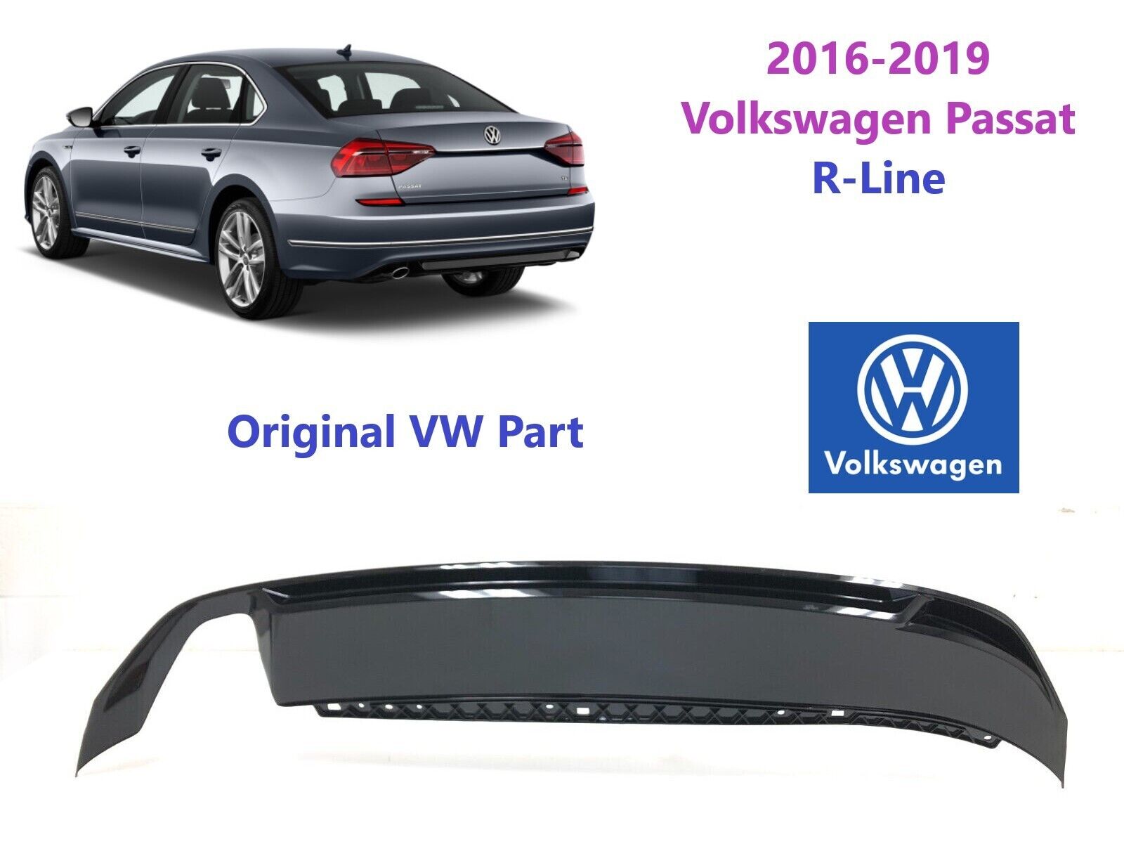 2016-2019 VW Volkswagen Passat R-Line Rear Lower Bumper Valance Air Deflector #4