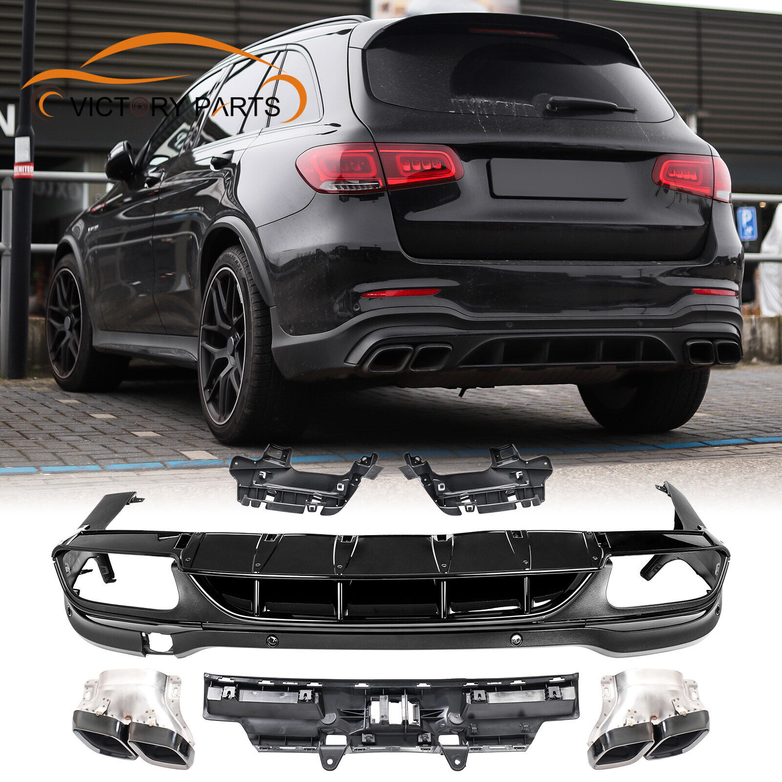 Rear Bumper Diffuser W/ Exhaust Tips for Mercedes Benz GLC X253 15+ AMG63 Style