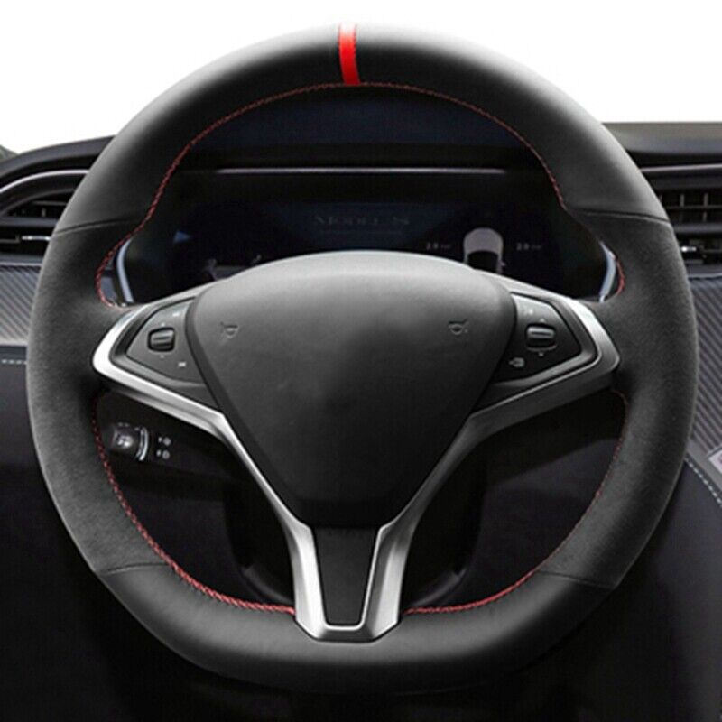DIY For Tesla Model X S Steering Wheel Cover Black Suede Leather Car Accessories