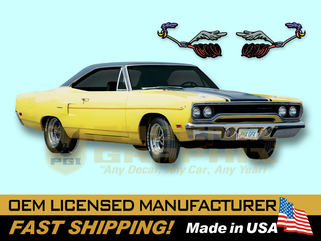 1970 Road Runner Gold Dust Trail REFLECTIVE Decals, Side Stripes with birds Kit