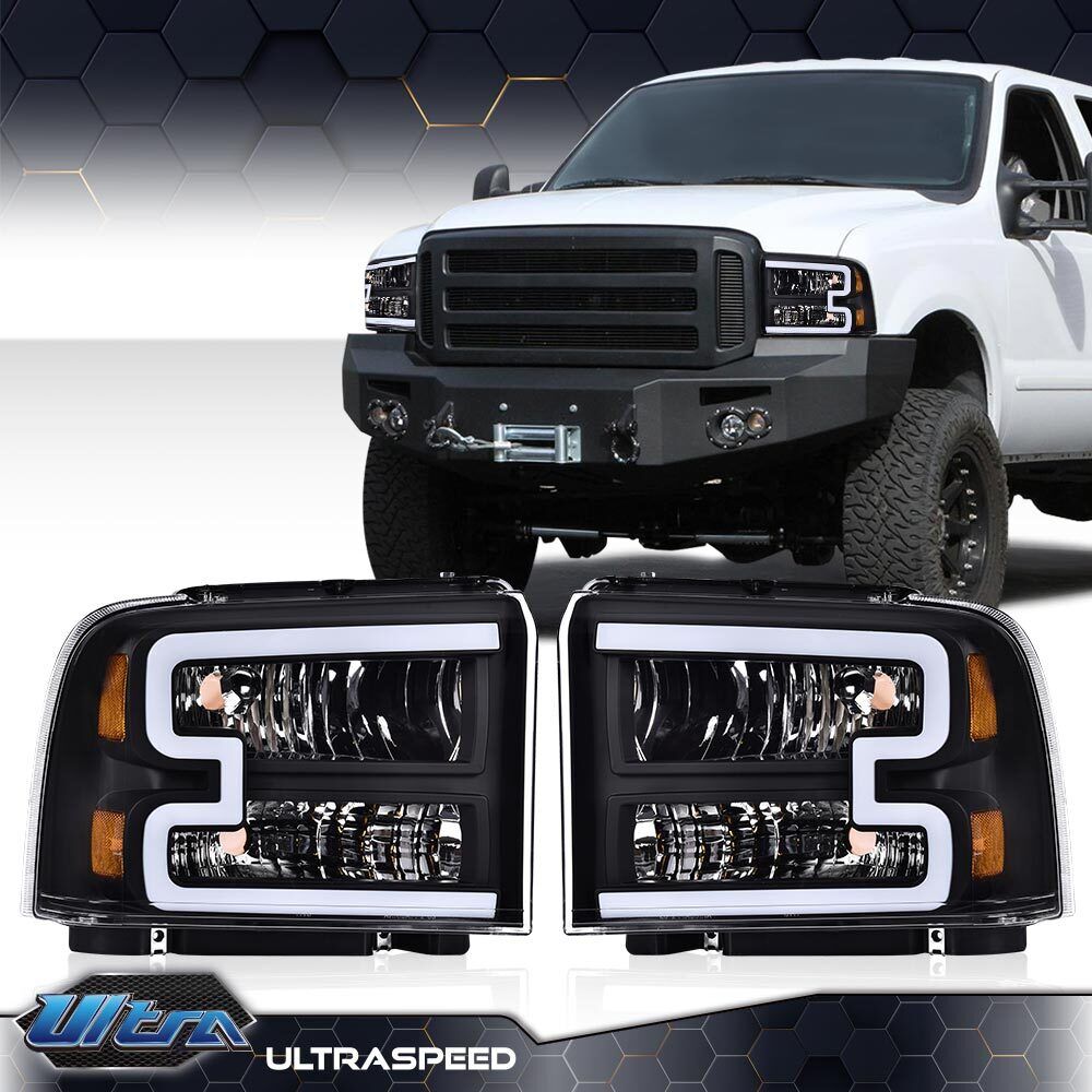 Conversion LED Black/Amber Headlights Fit For 2005-07 Ford F250 F350 Super Duty 