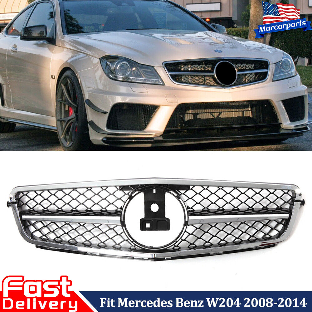 Chrome AMG Front Grille Grill For Mercedes-Benz W204 C250 C300 C350 2008-2014