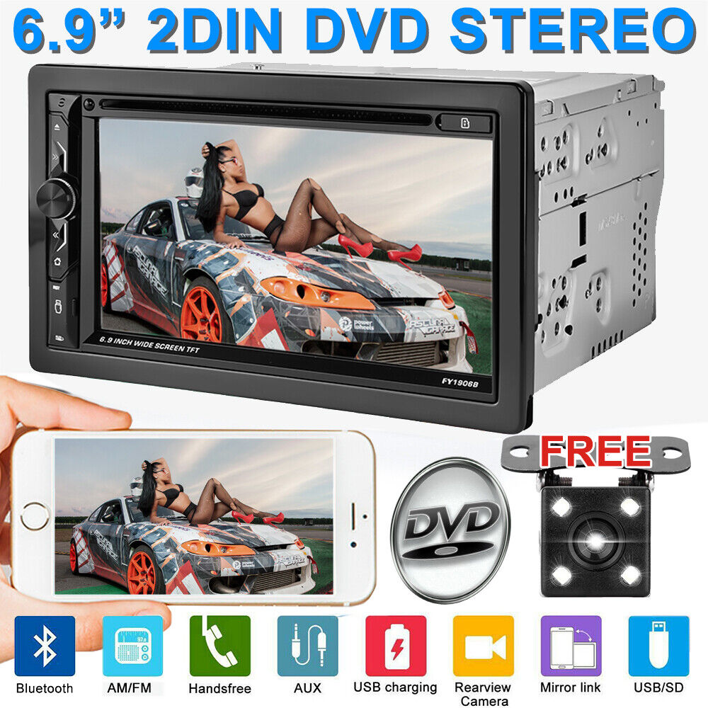 2Din HD Car Stereo DVD CD Player Bluetooth Auto Radio Mirror Link  + Camera