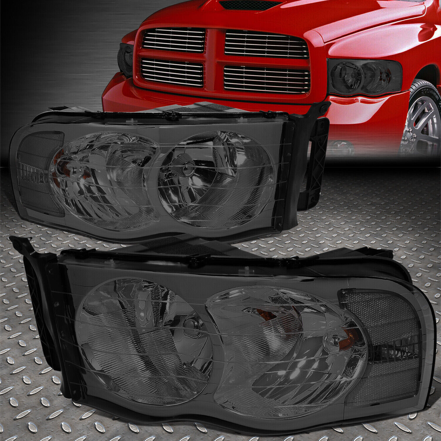 FOR 02-05 DODGE RAM 1500 2500 3500 SMOKED LENS CLEAR CORNER HEADLIGHT LAMPS