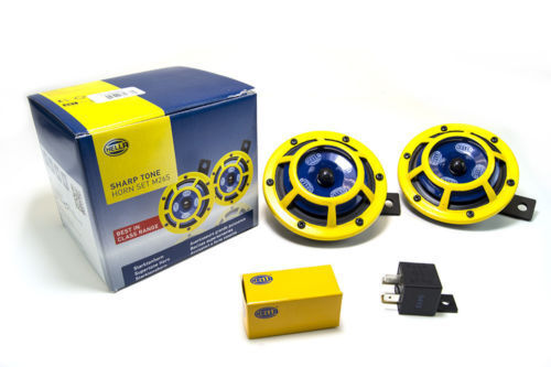 HELLA 114dB Extremely Loud Street Legal 12V Sharptone Dual Horn Yellow H31000001