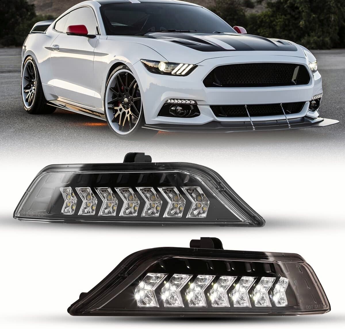 for 2015-2017 Ford Mustang Fog Lights LED DRL Sequential Signals Left & Right