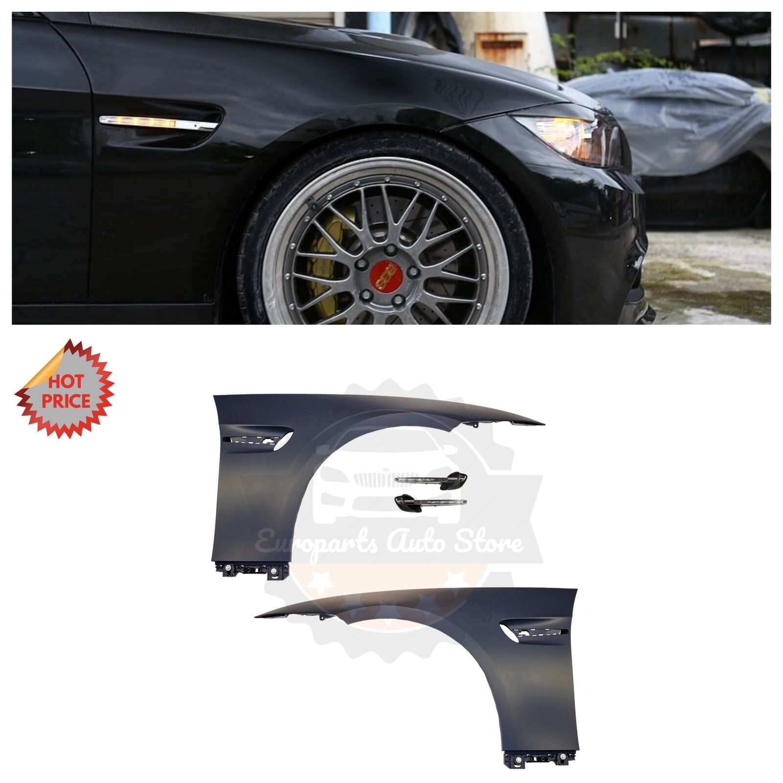 BMW E92 M3 STYLE OEM PLASTIC MATERIAL FENDERS W/ LED SIDE MARKERS FOR E92 E93 2D