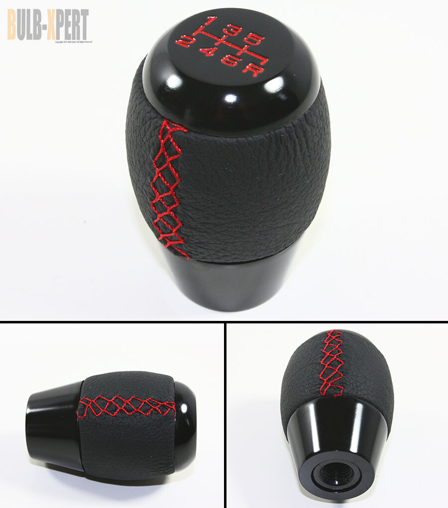 FOR HONDA ACURA M10 X 1.5 6 SPEED MANUAL RED STITCHING BLACK LEATHER SHIFT KNOB