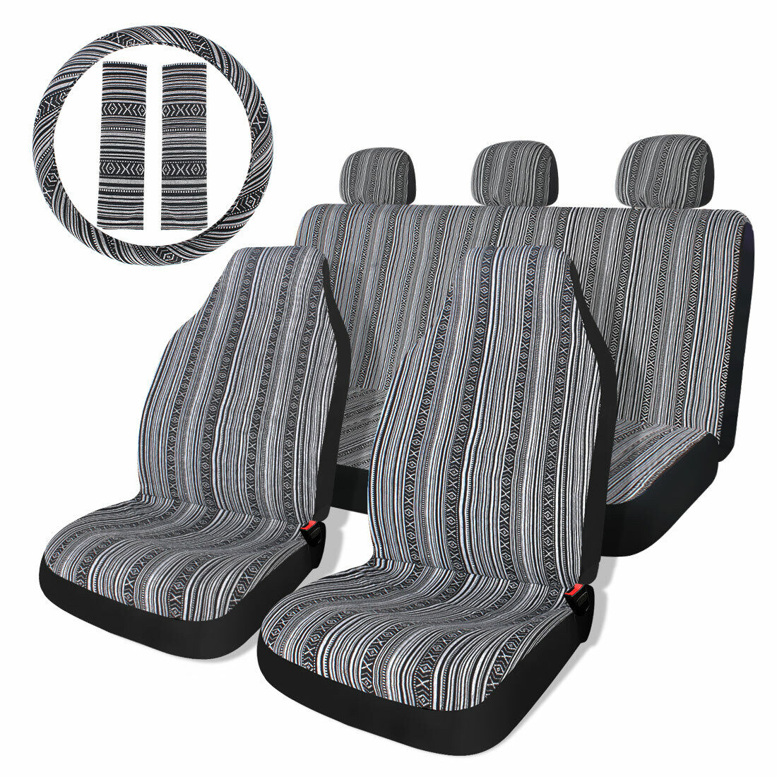 Baja Saddle Blanket Bucket Car Seat Cover Set Universal 10pc w/ Wheel Cover