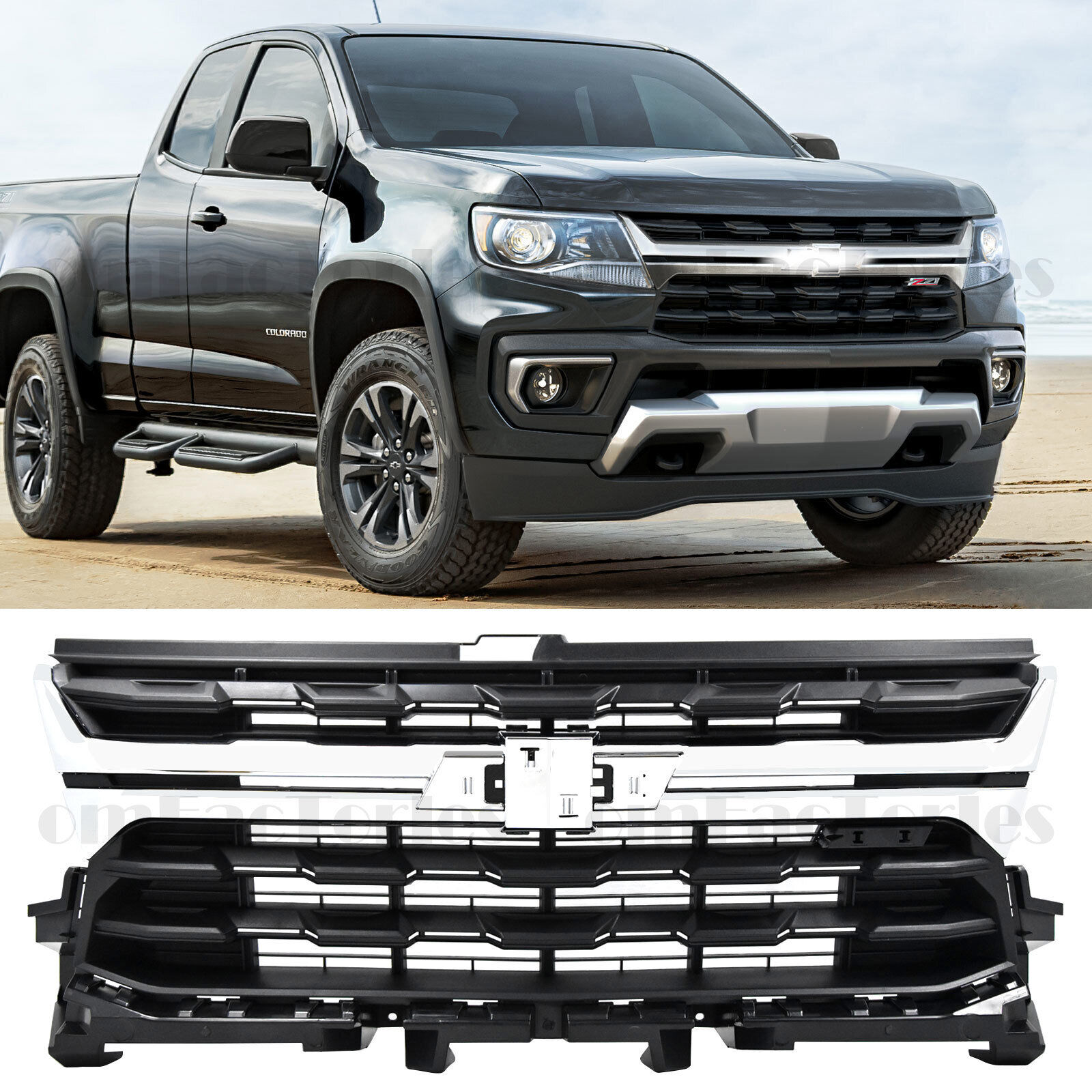 Fits Chevrolet Colorado 2021-2022 Front Upper Grille With Chrome Trim