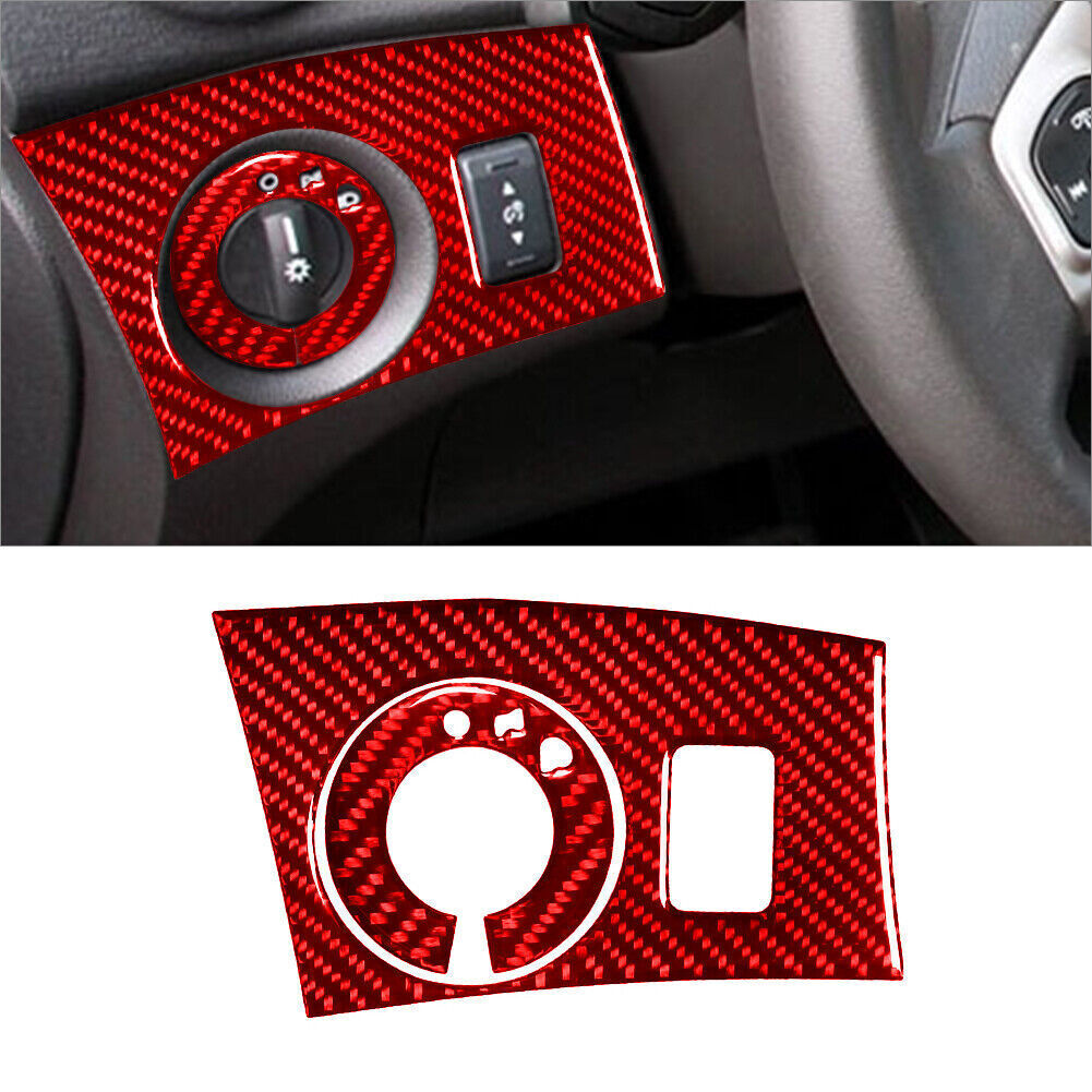 2Pcs For Ford Fiesta Red Carbon Fiber Interior Headlight Control Cover Trim