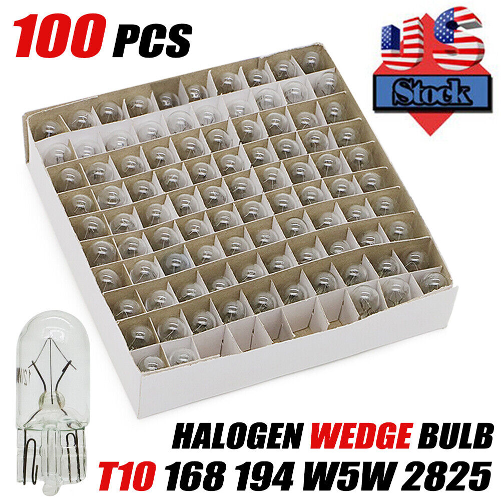 100 Pack 194 Halogen Signal Wedge Bulb T10 3W3 168 White Light Turn Lamp Marker