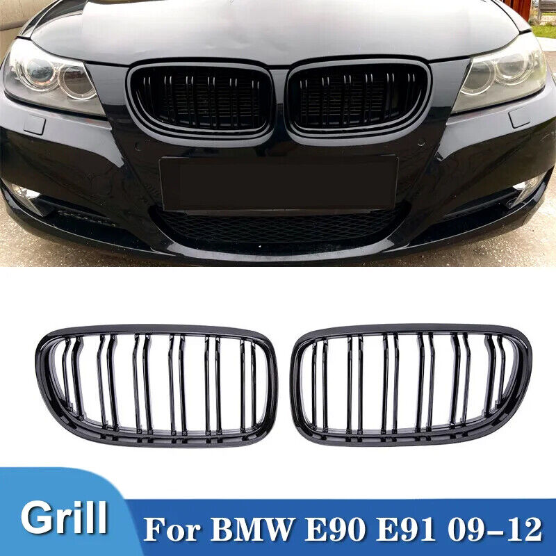 For BMW E90 E91 325i 328i 2009~11 LCI Front Kidney Grille Grill Pair Gloss Black