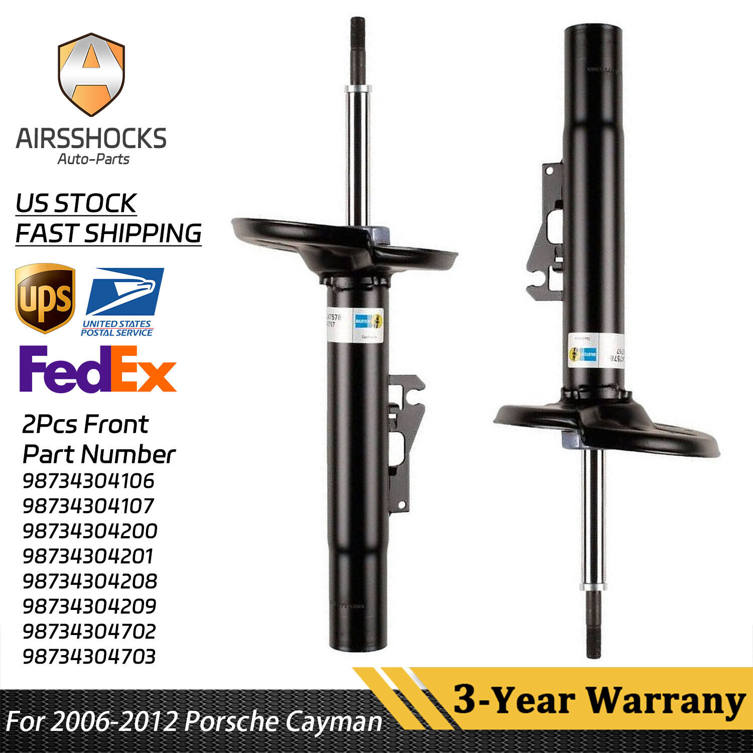 2x Front Shock Absorber W/o PASM For 2006-2012 Porsche Cayman (987) #98734304106