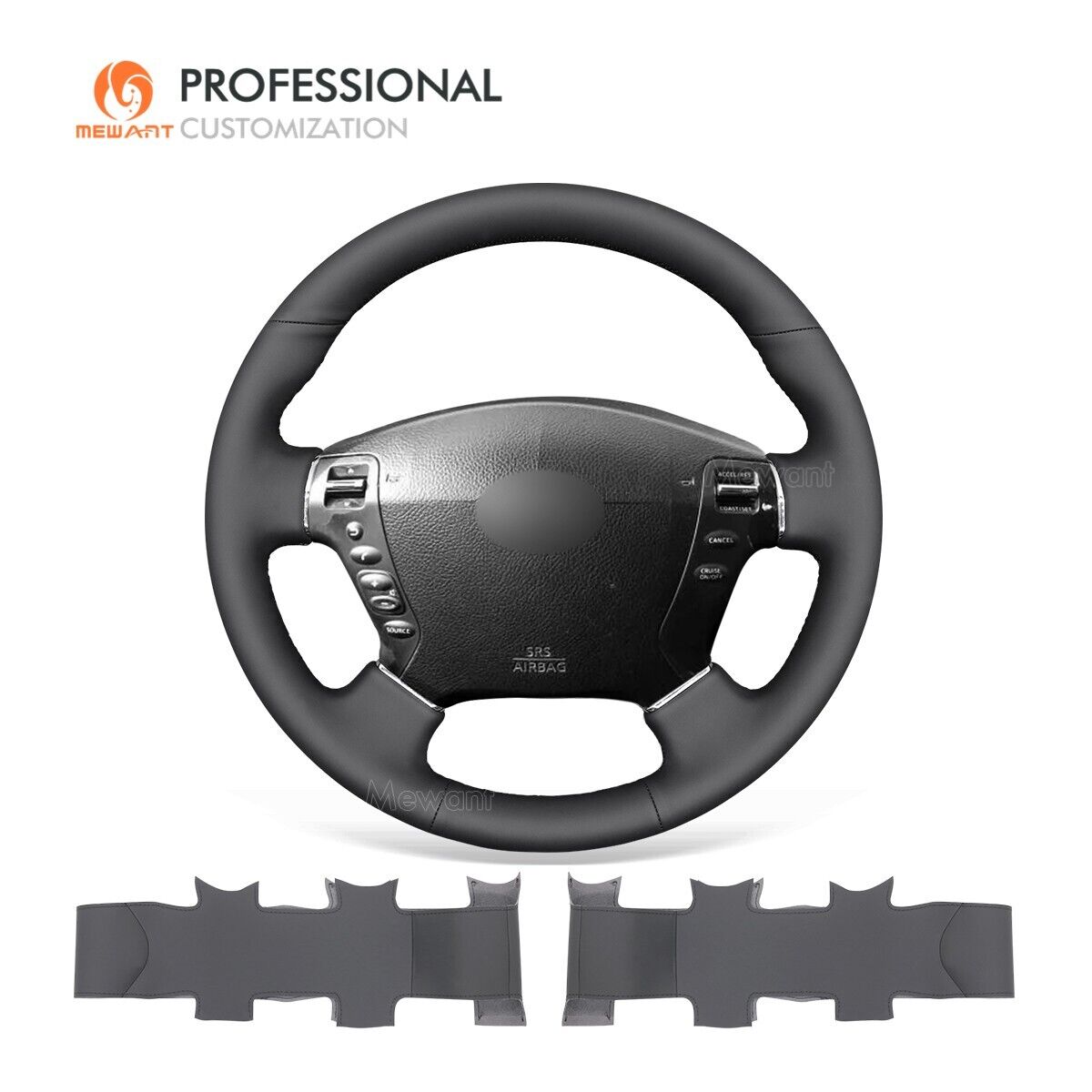 MEWANT Custom Black Genuine Leather Steering Wheel Cover for Nissan Fuga Cima