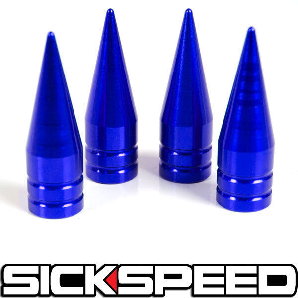 4 BLUE LONG SPIKED VALVE STEM CAPS METAL THREAD KIT/SET FOR RIM/WHEELS/TIRES P1