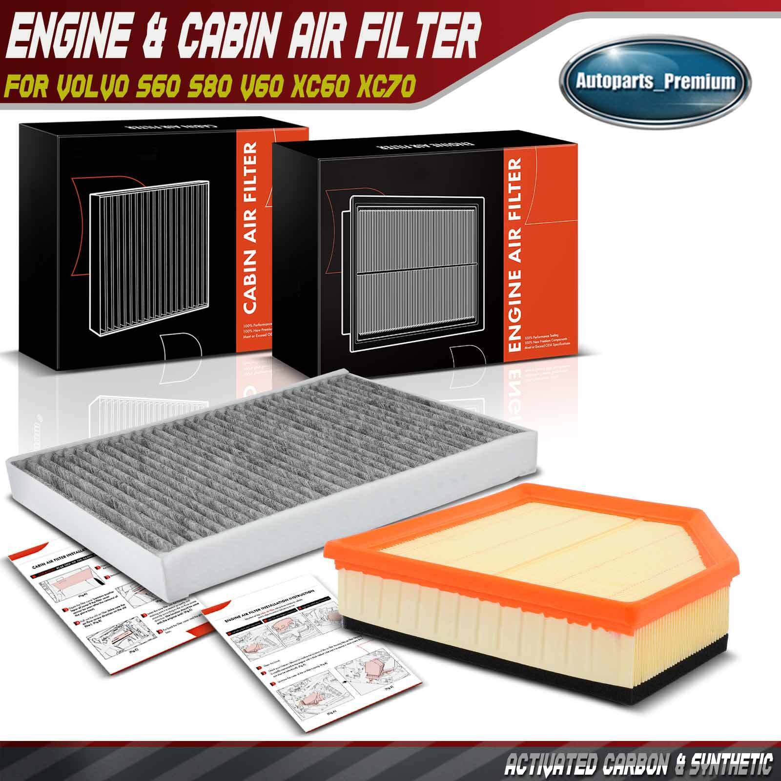 1x Engine & 1x Activated Carbon Cabin Air Filter for Volvo S60 S80 V60 XC60 XC70