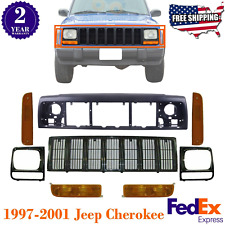 Grille + Header Panel + Headlight Bezel + Lights Kit For 1997-2001 Jeep Cherokee picture