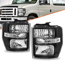 For 2008-2014 Ford E150 E250 E350 E450 Superduty Halogen Black Headlight Pair picture