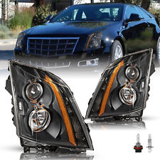 For 2008-2014 Cadillac CTS Halogen Black Headlights Lamps Left & Right w/Bulbs picture
