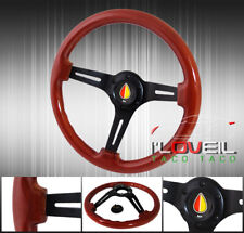 345mm 6 Bolt Mount Super Light Weight Aluminum Wood Black Steering Wheel +Button picture