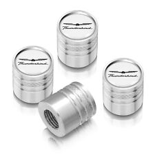 Ford Thunderbird White on Silver Aluminum Cylinder-Style Tire Valve Stem Caps picture