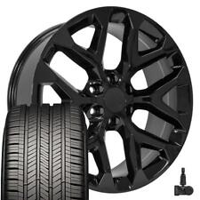 22 inch Black Snowflake Rims Goodyear Tires TPMS Fit Silverado Tahoe Suburban picture