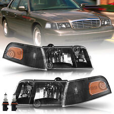 For 1998-2011 Ford Crown Victoria Black Headlights+Corner Signal Lamp Set W/bulb picture