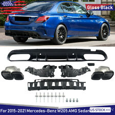 For 15-2021 Mercedes W205 Sedan AMG C200 C180 Black Rear Diffuser + Exhaust Tips picture