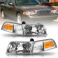 For 1998-2011 Ford Crown Victoria Chrome Headlights+Corner Signal Lamp Pair L+R picture
