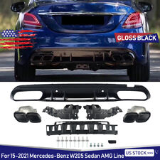 For 2015+ Mercedes C Class W205 AMG C63 Style Rear Bumper Diffuser +Exhaust Pipe picture