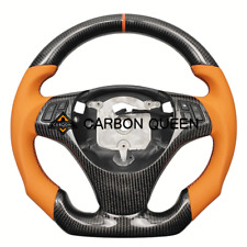 REAL CARBON FIBER Steering Wheel FOR BMW E90E92E82E87m3 ORANGE LEATHER/STRIPE picture